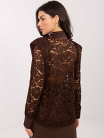 Czekoladowa koronkowa koszula z kołnierzykiem