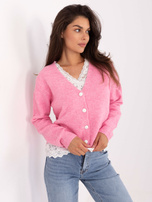 Różowy rozpinany sweter z domieszką wełny 