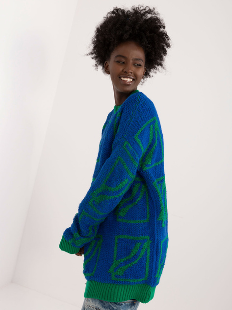 Hurtownia Ciemnoniebieski długi sweter damski oversize