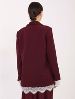 Burgundowa damska marynarka z białą koronką  