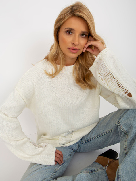 Hurt Ecru sweter oversize z szerokim rękawem i dziurami