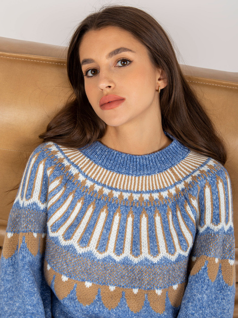 Hurtownia Niebieski sweter klasyczny ze wzorem RUE PARIS