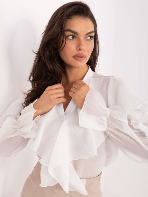 Biała rozpinana koszula z żabotem RUE PARIS