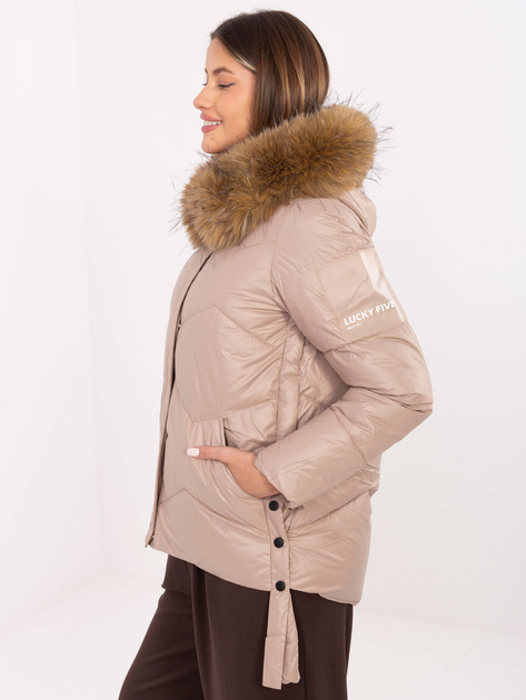 Beżowa zimowa kurtka z odpinanym futerkiem