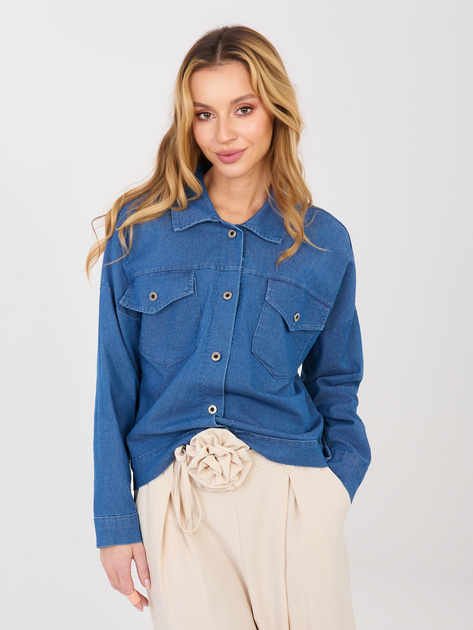 Niebieska jeansowa koszula z kieszeniami
