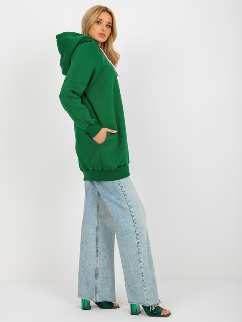 Hurt Ciemnozielona długa dresowa bluza basic z kapturem