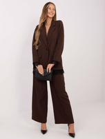 Brown blazer with lace trim.