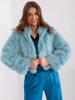 Hurtownia Miętowa krótka kurtka futrzana z kapturem