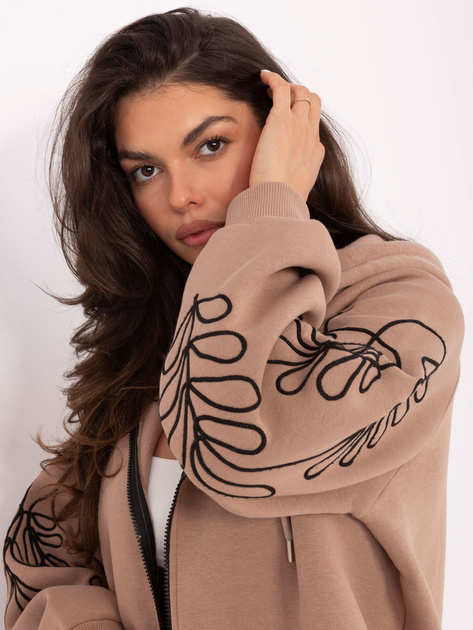 Ciemnobeżowa rozpinana bluza z kapturem
