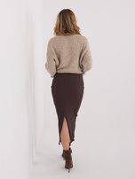 Czekoladowa midi spódnica w prążek RUE PARIS