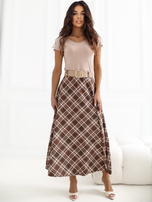 Brązowa elegancka spódnica z paskiem