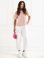 Fluo różowo-jasnozielony t-shirt z okrągłym dekoltem RUE PARIS