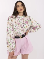Balta-violetinė elegantiška gėlėta marškiniai.