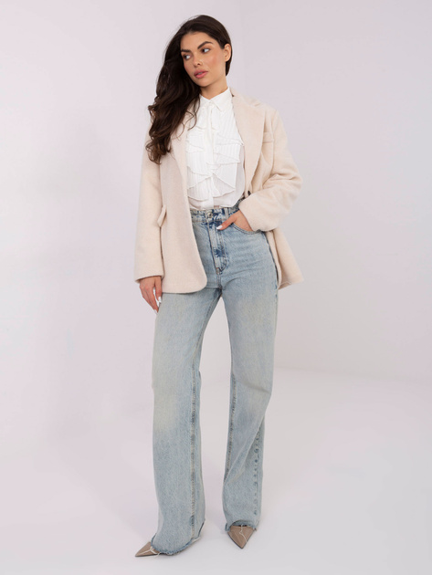 Jasnobeżowy damski płaszcz oversize RUE PARIS