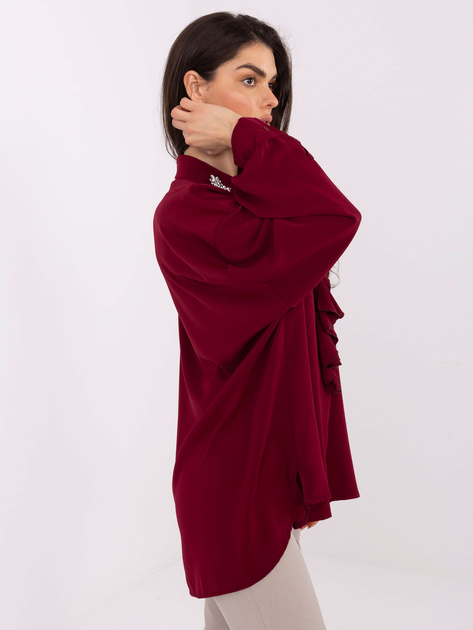 Bordowa elegancka bluzka o asymetrycznym kroju