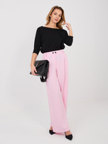 Pastelowe różowe eleganckie spodnie z szeroką nogawką  RUE PARIS 
