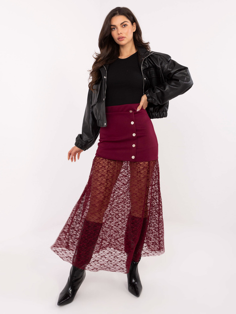 Burgundowa spódnica z koronkowym dołem 