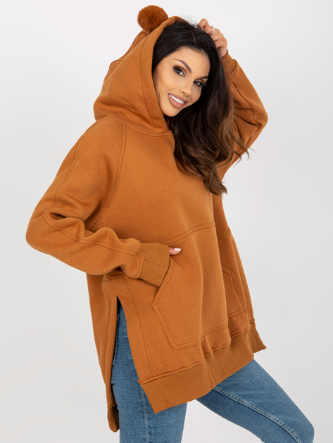 Hurt Jasnobrązowa dresowa bluza kangurka z kapturem