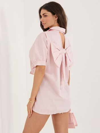 Biało-różowa bawełniana koszula z krótkim rękawem RUE PARIS