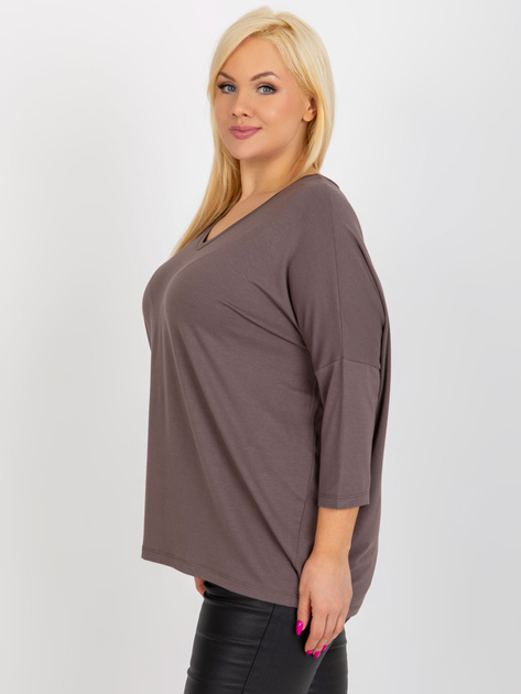 Hurt Brązowa bluzka plus size basic z rękawem 3/4