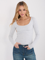 Jasnoszara bluzka basic z długim rękawem