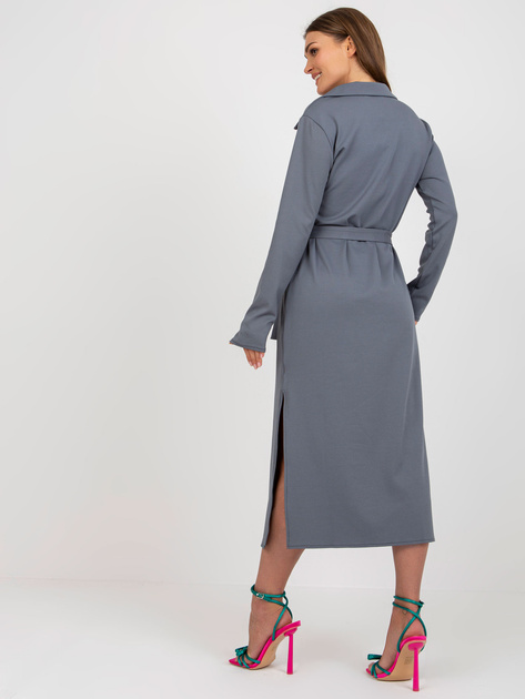 Hurtownia Ciemnoszara prążkowana sukienka z rozcięciami