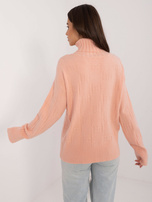 Hurt Ciemnobrzoskwinowy luźny sweter damski z golfem