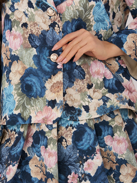 Ciemnoniebieska elegancka marynarka w kwiaty