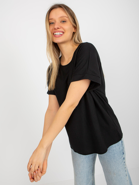 Hurt Czarna prążkowana bluzka oversize z krótkim rękawem