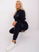 Wholesale Navy Blue Plus Size Set with Short Sweatshirt