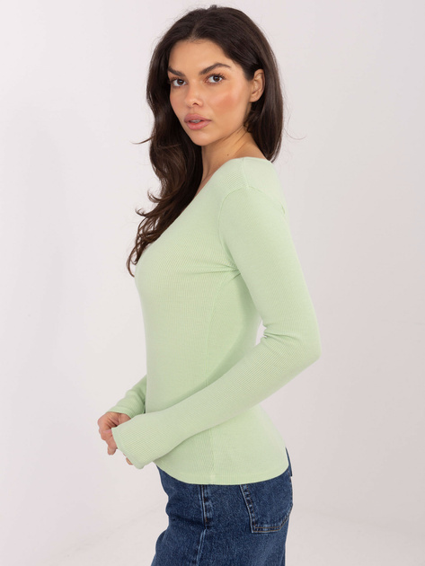 Jasnozielona damska bluzka basic w prążek