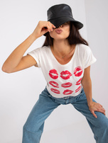 Ecru damski t-shirt z printem Malvina MAYFLIES