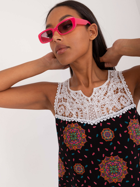 Hurt Czarno-różowy top z ozdobnym wykończeniem