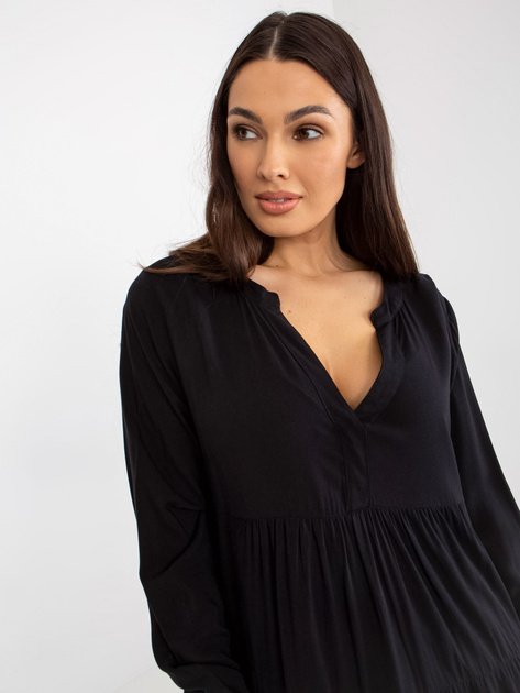 Hurt Czarna boho sukienka z falbaną i dekoltem V SUBLEVEL