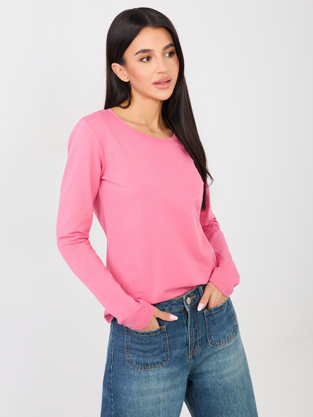 Różowa bluzka basic z długim rękawem RUE PARIS