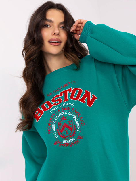 Hurtownia Turkusowa bluza bez kaptura z napisem Boston