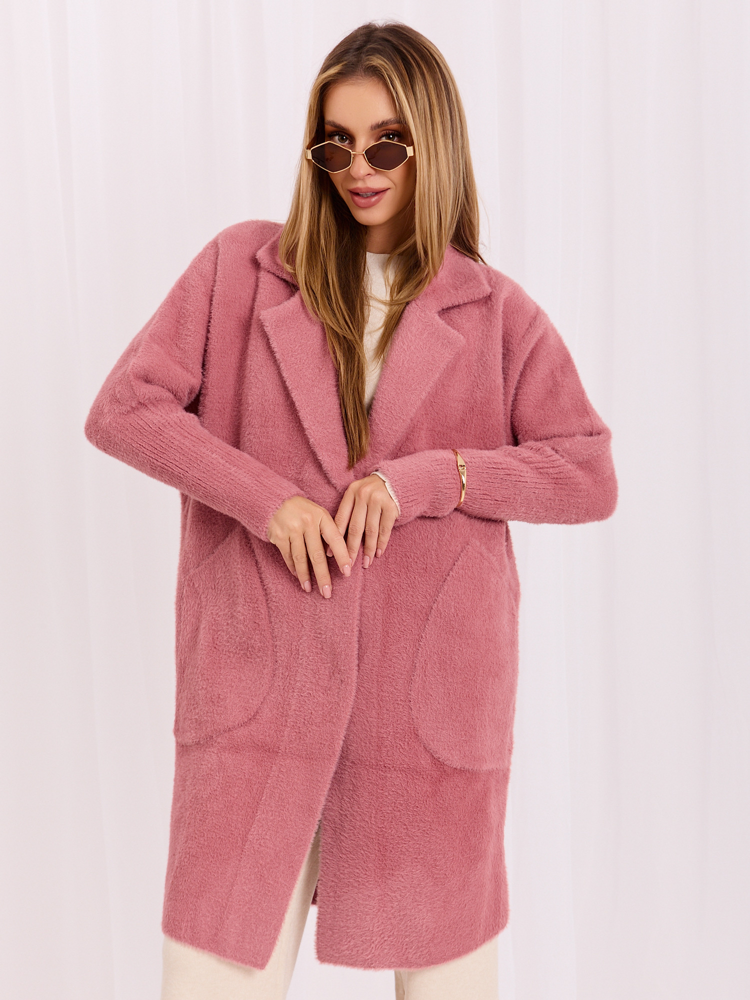 Hurt dusty pink women's coat alpaca with wool Eveline.