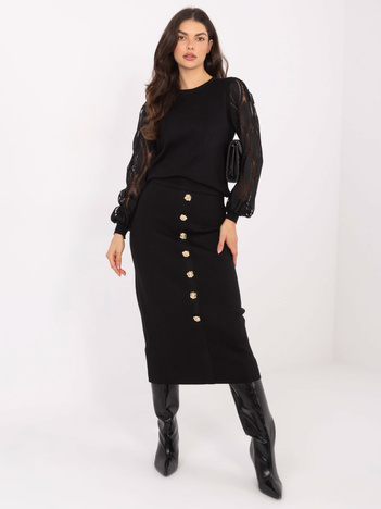 Czarna midi spódnica z ozdobnymi guzikami