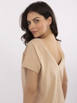 Camelowy t-shirt z dekoltem w łódkę Fire BASIC FEEL GOOD