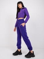 Ciemnofioletowe spodnie dresowe z kieszeniami RUE PARIS 