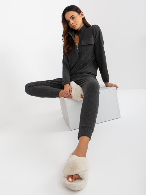 Hurtownia Ciemnoszara prążkowa piżama ze spodniami