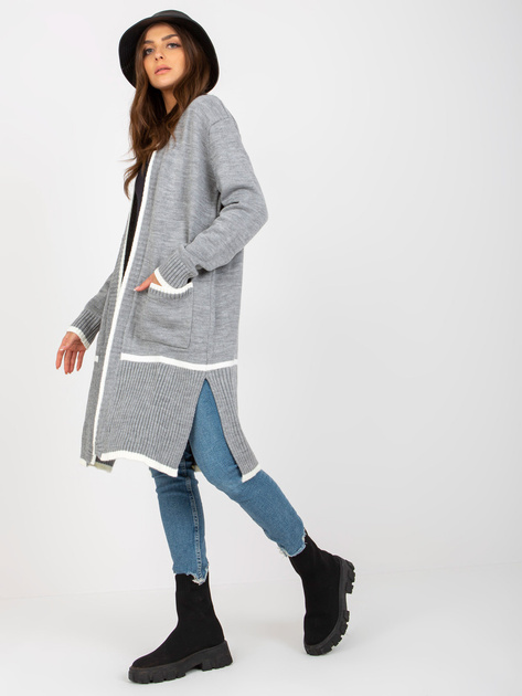 Hurtownia Szaro-ecru długi kardigan bez zapięcia RUE PARIS