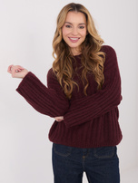 Burgundowy damski sweter z rękawem typu dzwon