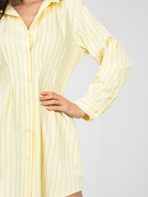 Pastelowa żółta koszulowa sukienka w paski RUE PARIS