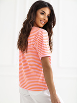 Fluo pomarańczowo-różowy damski t-shirt z bawełny RUE PARIS