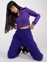 Ciemnofioletowe spodnie dresowe z kieszeniami RUE PARIS 