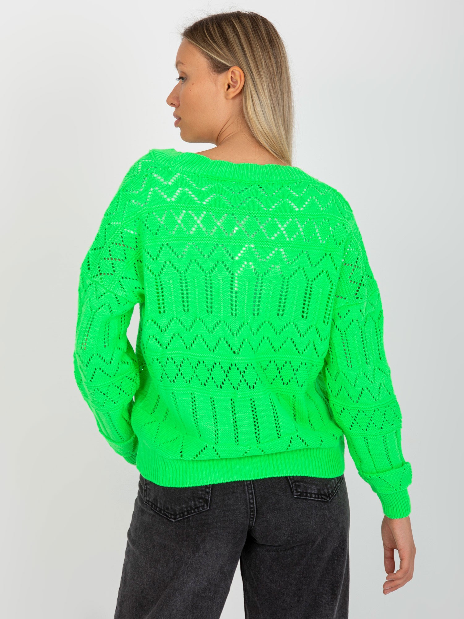 Fluo zielony ażurowy sweter letni z guzikami RUE PARIS