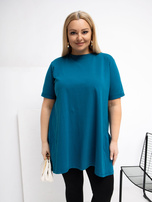 Navy flared plus size blouse made of cotton.