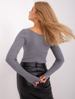 Hurtownia Szary sweter klasyczny z długim rękawem