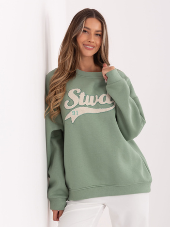 Pistacjowa damska bluza oversize z ociepleniem RUE PARIS 